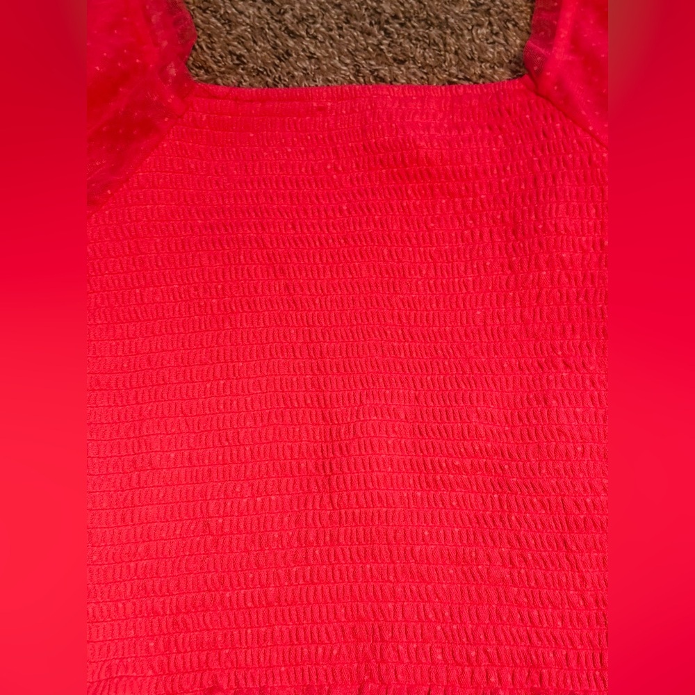 Willow & Root Square-Neck Smocked Puff-Sleeve/tulle Top in Coral - Picture 11 of 15